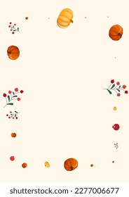 Colorful Rowan Background Beige Vector. Vegetable November. Yellow Pumpkins Border. Food Frame. Orange Leaf Invitation Card.