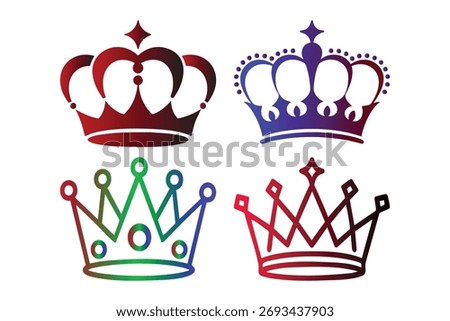 Colorful royal crowns vector collection. Perfect for monarchy, luxury branding, leadership, and decorative design uses. Isolated on white background.