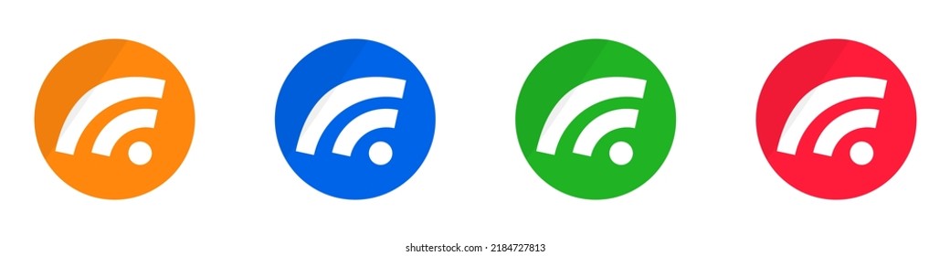 Colorido conjunto de iconos de rss. Fuentes y suscripciones. Vectores.