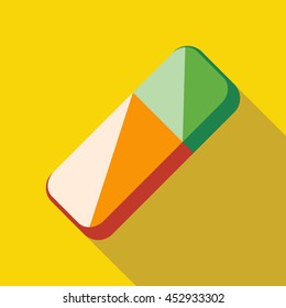 Colorful rubber pencil eraser icon in flat style on a yellow background