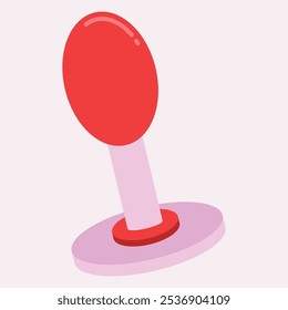 A colorful rubber stamp with a round top and a base, used for marking documents.