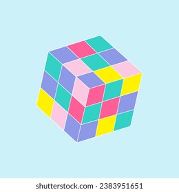 Colorful Rubik's cube icon on blue background. Vector illustration