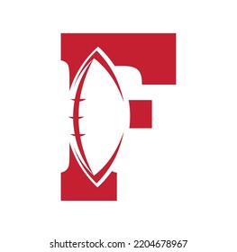 Colorful rugby ball logo with letter F, sports and fitness logo with white background.