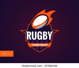 Colorful rugby logo label. Vector illustration.
