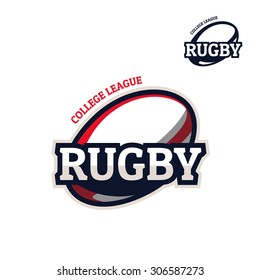 Colorful rugby sport logo label with bonus one color performance on white background. Vector abstract illustration.