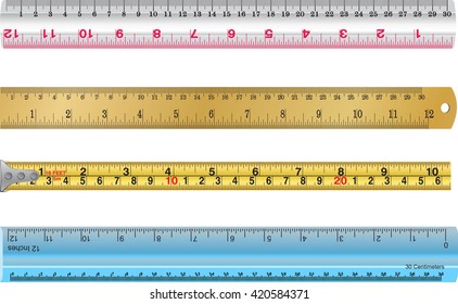 Colorful Rulers Millimeters Centimeters Inches Ruler Stock Vector ...