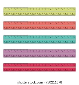 colorful rulers, millimeters, centimeters and inches, Ruler flat icon vector illustration