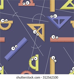 Colorful rulers and protractors vector seamless background