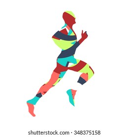 Colorful runner. Abstract vector silhouette. Red, green, blue, orange. Flat design