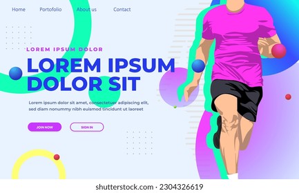 Colorful Running landing page design with runner's vector illustration and colorful concept design illustration. run poster. marathon. city marathon. landing page