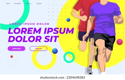 Colorful Running landing page design with runner's vector illustration and colorful concept design illustration. run poster. marathon. city marathon. landing page