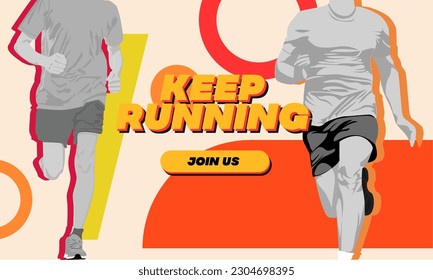 Colorful Running landing page design with runner's vector illustration with warm and classic concept design illustration. run poster. Marathon. City marathon. landing page