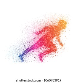 Colorful Running man from particles. Vector sport illustration