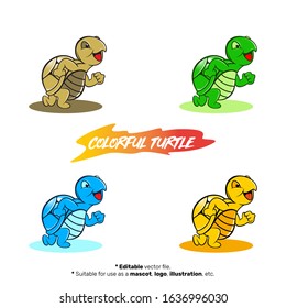 Colorful Running Turtles Mascot Logo Designs Vector