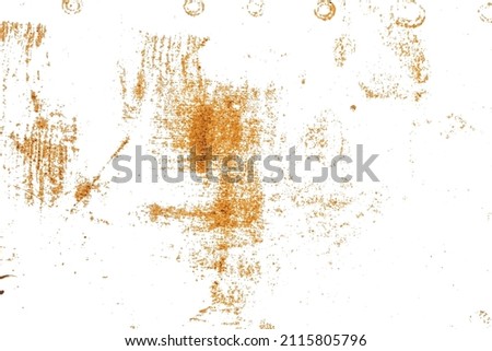 Colorful rusty metal overlay for design. Attrition. Corrosion. Oxidation. Isolated brawn-orange stains on damaged painted metal surface. Vector EPS10.