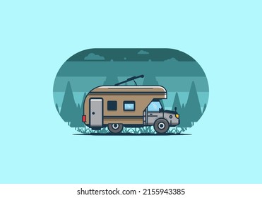 Colorful RV truck flat illustration design