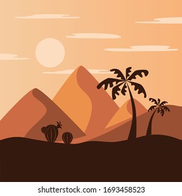 Colorful safari illustration in flat style. The nature of Africa sets for rest and summer.