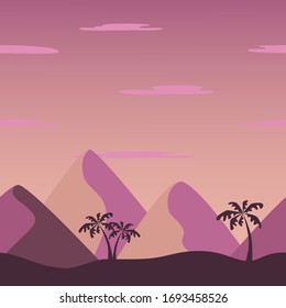 Colorful safari illustration in flat style. The nature of Africa sets for rest and summer.