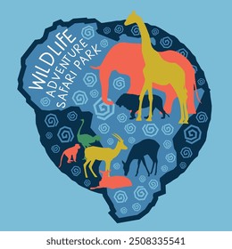 colorful safari logo with wild animal silhouette and africa map