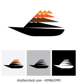 Colorful sailboat or yatch vector logo icon moving fast. The also represents any small watercraft for travel or fishing purposes traveling at high speed