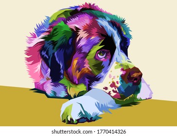 Colorful Saint Bernard Dog On Pop Art Style. Vector Illustration.