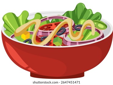 Colorful salad with lettuce, tomatoes, and dressing
