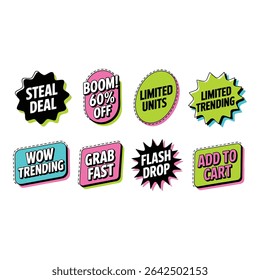Colorful sale badges and stickers isolated on white background