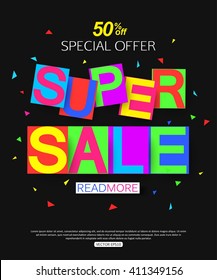 Colorful sale banner with confetti paper design. Vector eps 10 format.