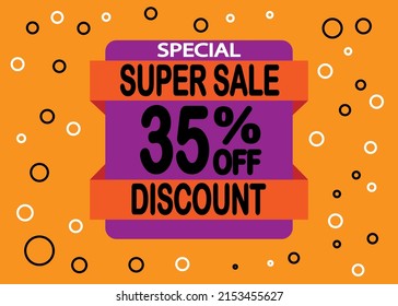 Colorful sale banner discount 35 percent off. Advertising discount banner. Hot offer coupon.