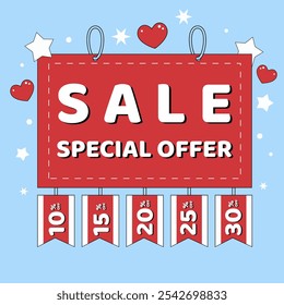 Colorful Sale Banner with Special Offers and Discount Tags for Promotions