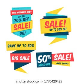 Colorful sale banner template collection. Origami paper style. Isolated vector elements. Easily editable design. Set 3 of 4.