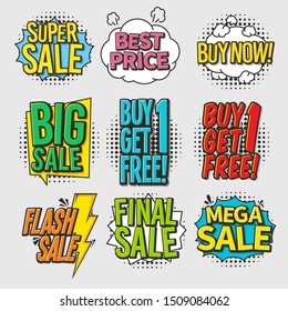 colorful sale comic bubbles set