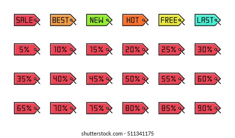 Colorful sale and product tag icon set
