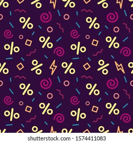 colorful "Sale" seamless pattern with geometric shapes and symbols