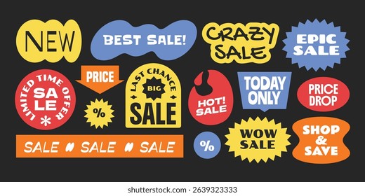 Colorful sale stickers, patch, badge collection. Trendy online promotion tag discount.