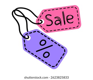 Colorful sale tags with percentage symbol ready for promotion during shopping events