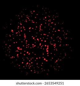 Saudação colorida de partículas cintilantes vermelhas em fundo preto isolado. Luzes de fogos de artifício festivos. Pirotecnia para espetáculo, carnaval, festa. Ilustração realista de vetor. Decoração.