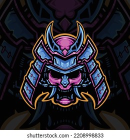 Colorful samurai skull vector illustration