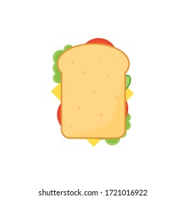 Colorful sandwich Icon isolated of white background. Top view. Concept quick breakfast. Cartoon vector illustration. 