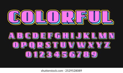 Colorful Sans Serif Alphabet. Retro Typography. Vector EPS. For Poster, Print files, T-shirt Design, Logos