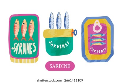 colorful sardines element object. vector illustration for italian design