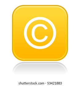 Colorful satinedyellow web button with copyright sign. Rounded square shape. White background