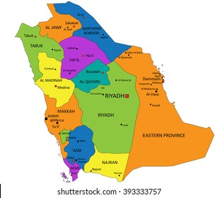 Colorful Saudi Arabia political map with clearly labeled, separated layers. Vector illustration.
