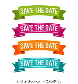 Colorful Save the Date ribbons. Eps10 Vector.