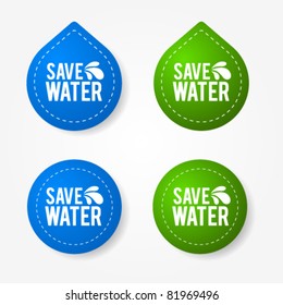 Colorful save water badges and stickers