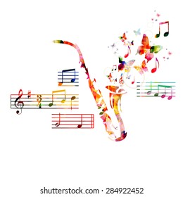 Colorful saxophone design with butterflies