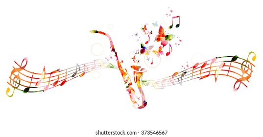 Colorful saxophone design with butterflies