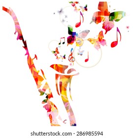Colorful saxophone design with butterflies. Music background