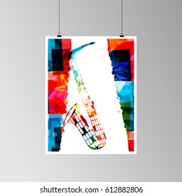 Colorful saxophone vector illustration. Music instrument background for poster, brochure, banner, flyer, concert, music festival