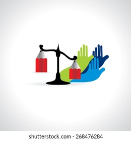 colorful scale with hands rights for justice 